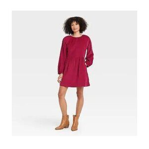 Universal Thread Women's M Red Balloon Long Sleeve Corduroy Mini Shift Dress NWT